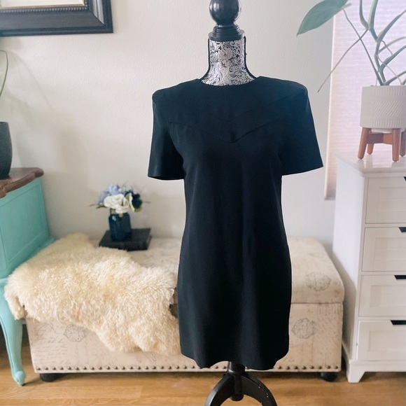 Saint Laurent Crewneck Short Sleeve Mini Shift Dress In Double Sablé - Picture 1 of 10